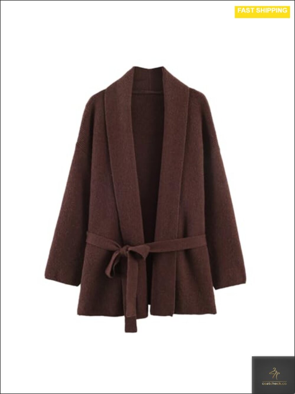 Women's Belted Wrap Knit Cardigan V-Neck Long Sleeve Open Front Sweater